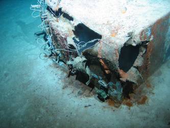 Rectangular tank or locker on seabed